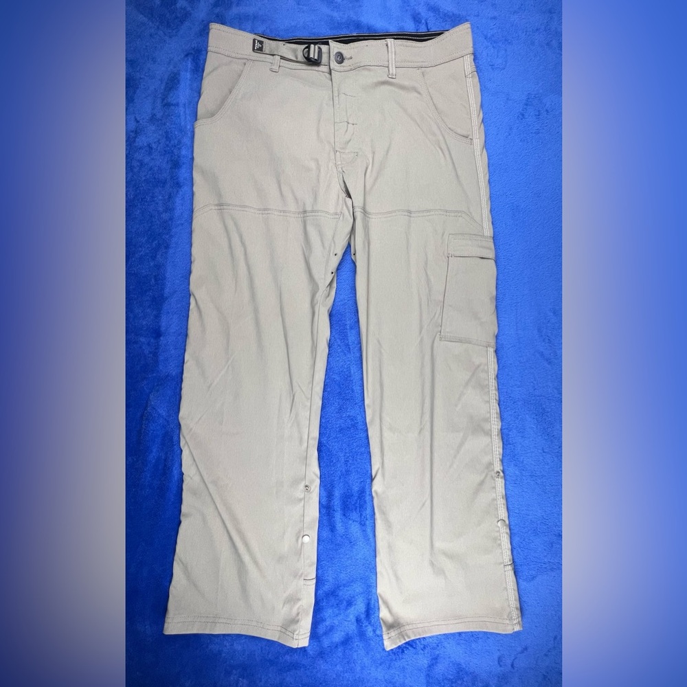 Prana Stretch Zion Pants Mens Size Large 36x30 Belted Cargo Hiking Outdoor Beige